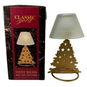 🕯️ Classic Gold Christmas Tree Votive Holder Frosted Glass Mid-Century Decor 🎄